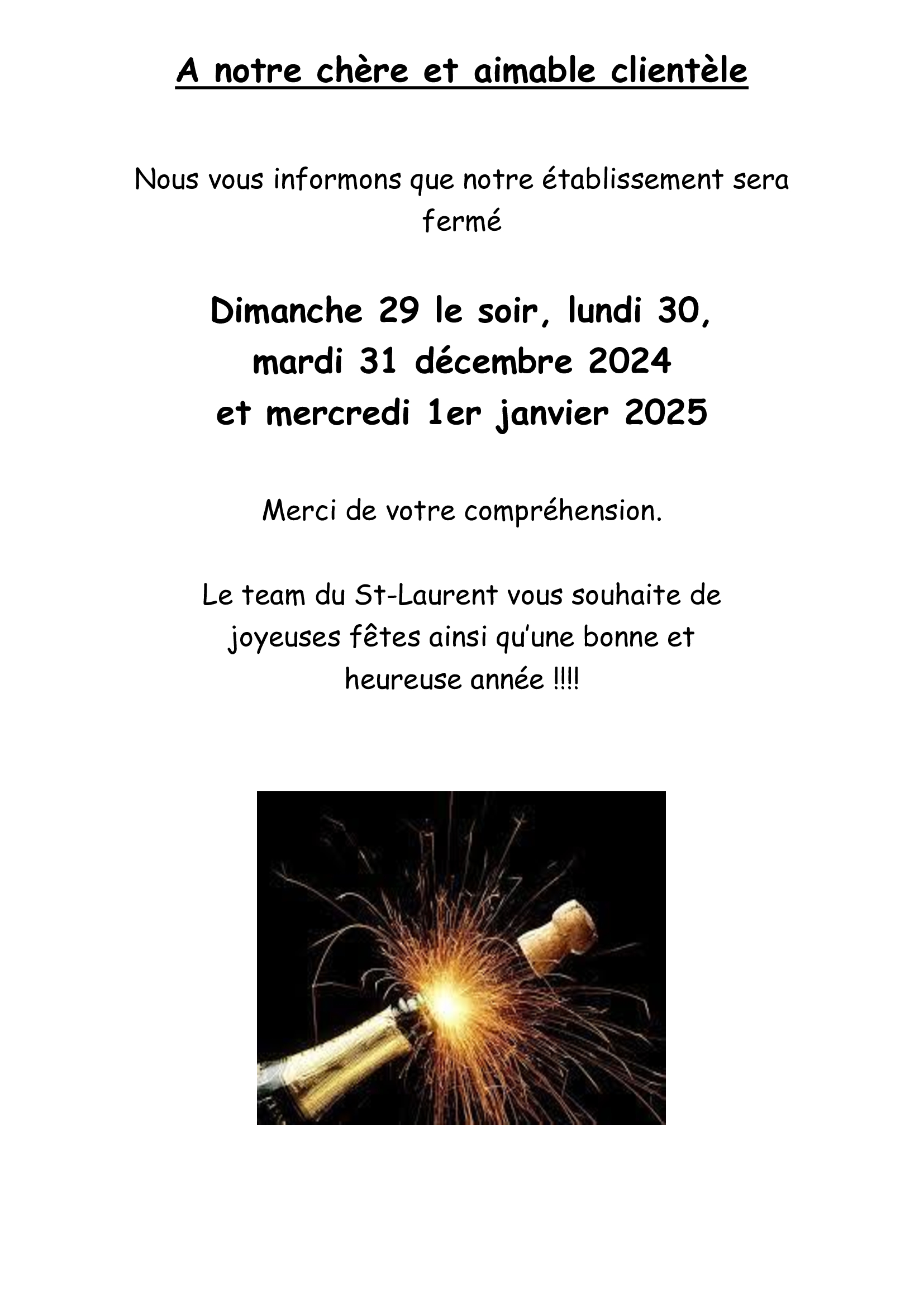 Fermeture nouvel an 2024 2025